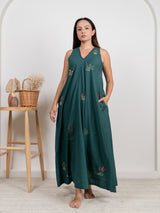 Cotton Hand Embroidered Dress - Green