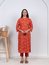 Cotton Screen Printed Kurta - Orange