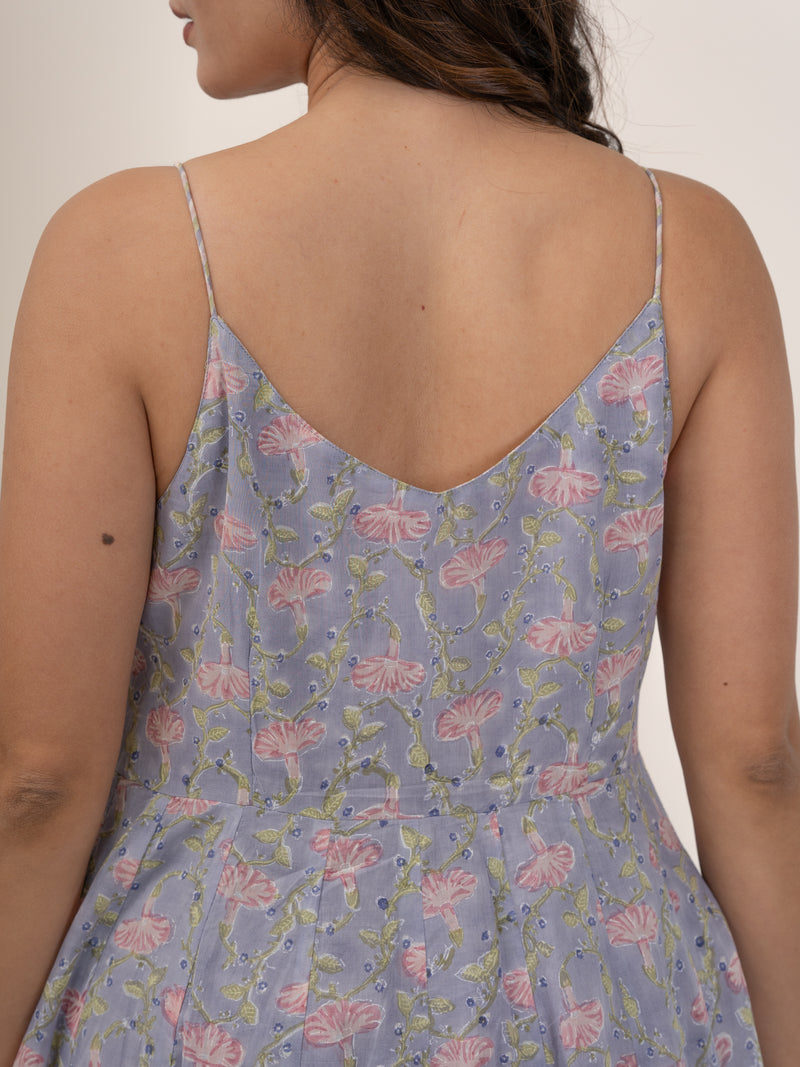 Cotton Hand Block Printed Dress - Purple