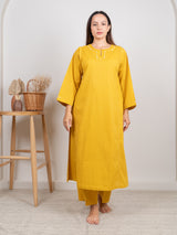 Cotton Hand Embroidery Kurta - Yellow