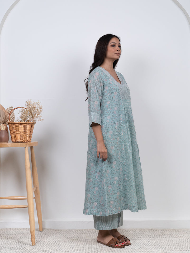 Cotton Hand Block Printed Kurta - Green