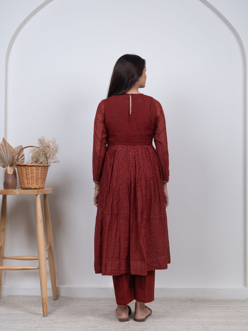Chanderi Hand Block Printed Embroidered Kurta - Red
