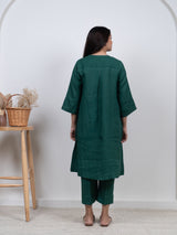 Linen Hand Embroidered Tunic - Green