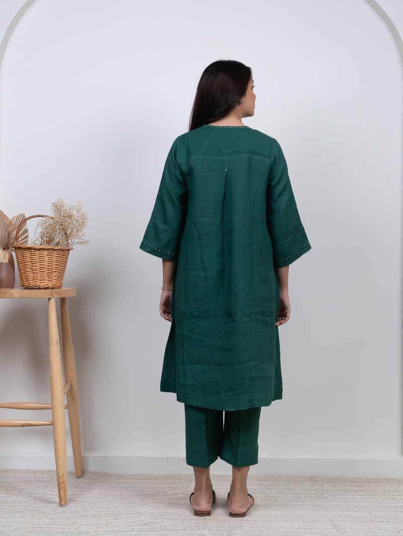 Linen Hand Embroidered Tunic - Green