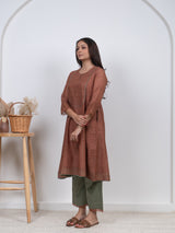 Chanderi Hand Block Printed Embroidered Kurta - Peach