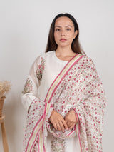 Chanderi Hand Block Printed Dupatta - White
