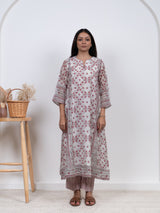 Chanderi Hand Block Printed Kurta- White