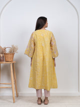 Chanderi Hand Block Printed kurta- Yellow