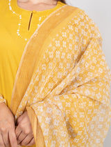 Kota Doria Hand Block Printed Dupatta - Yellow