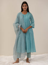 Cotton Hand Block Printed Parallel - Blue