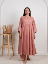 Cotton Hand Embroidery Kurta - Peach