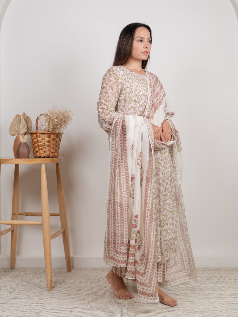Chanderi Hand Block Printed Dupatta - Pink