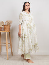 Cotton Hand Block Printed Parallel - White