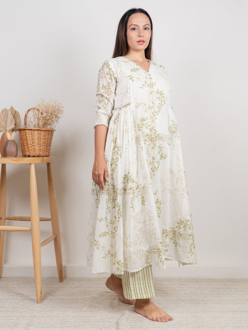 Cotton Hand Block Printed Parallel - White