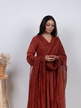 Cotton Kota Doria Hand Block Printed Dupatta - Rust
