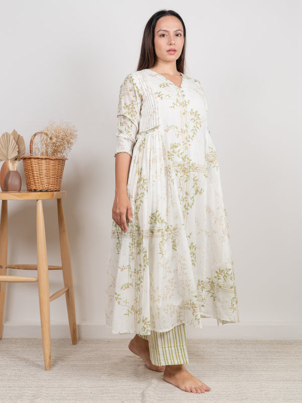 Cotton Hand Block Printed Kurta - White