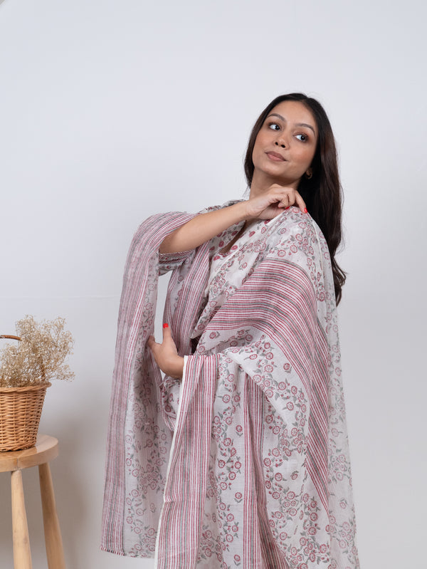 Chanderi Hand Block Printed Dupatta - White