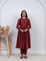 Chanderi Hand Block Printed Embroidered Kurta - Red