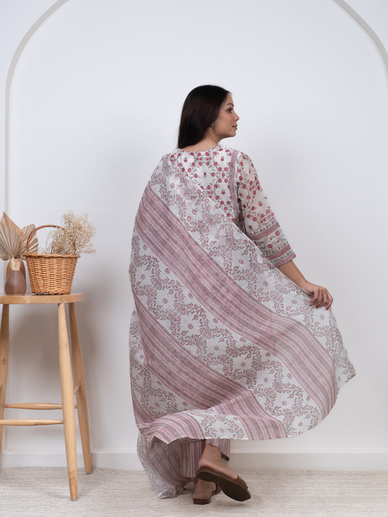 Chanderi Hand Block Printed Dupatta - White