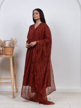 Cotton Kota Doria Hand Block Printed Dupatta - Rust