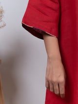 Linen Hand Embroidered Dress - Red