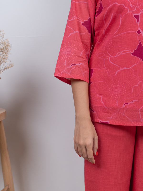Cotton Screen Printed Short Kurti - Pink