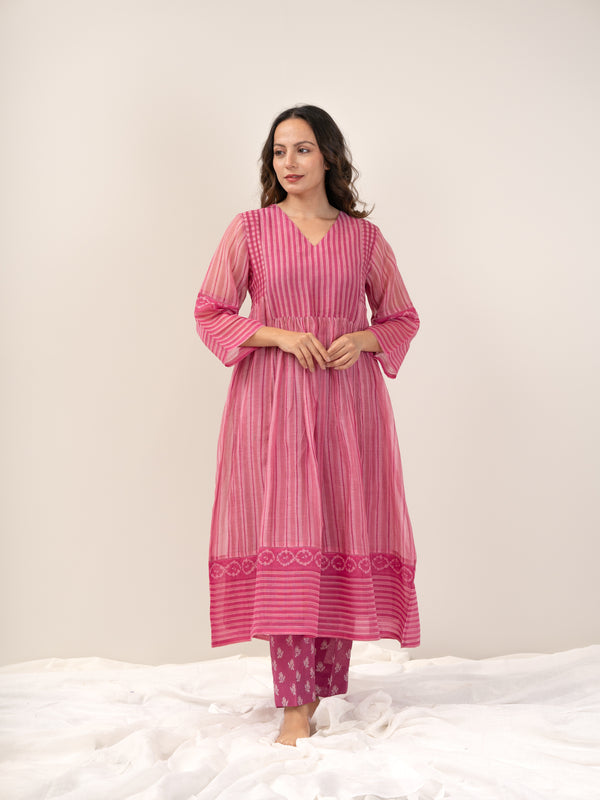 Cotton Hand Block Printed kurta- Pink