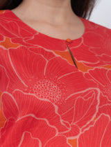 Cotton Screen Printed Kurta - Orange
