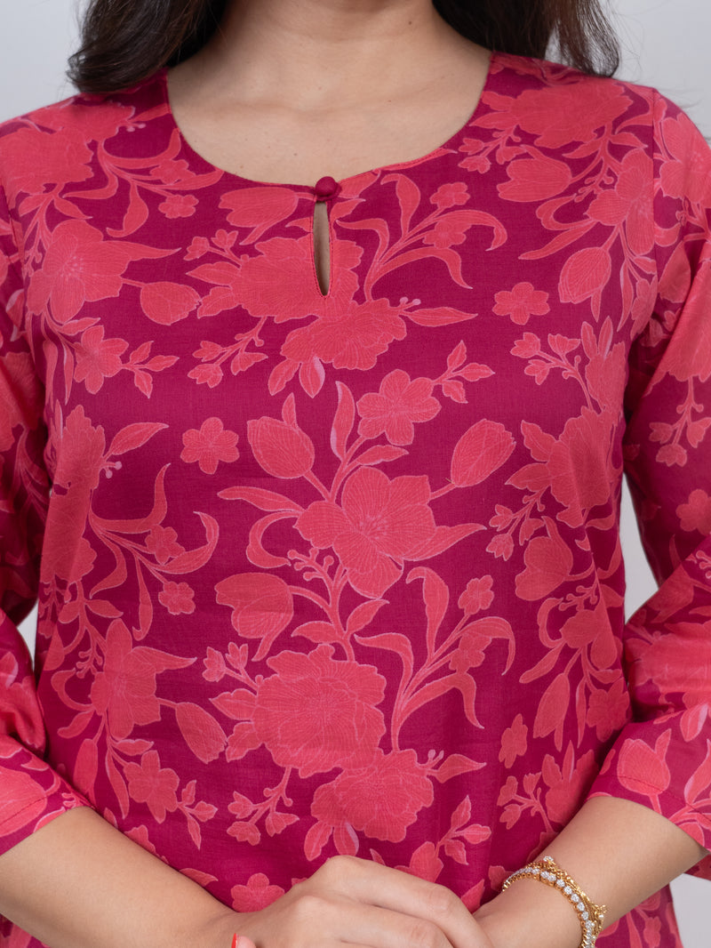 Cotton Screen Printed Kurta - Pink