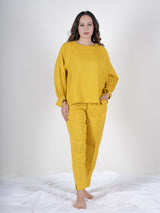 Cotton Co-ord Set with Pants and Round Neck Top- Yellow
