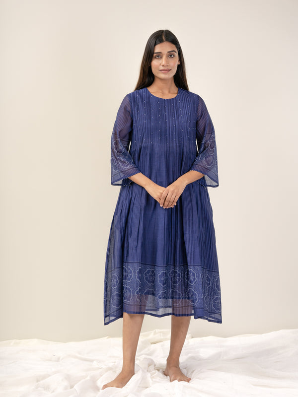 Cotton Hand Block Printed Dress - Blue