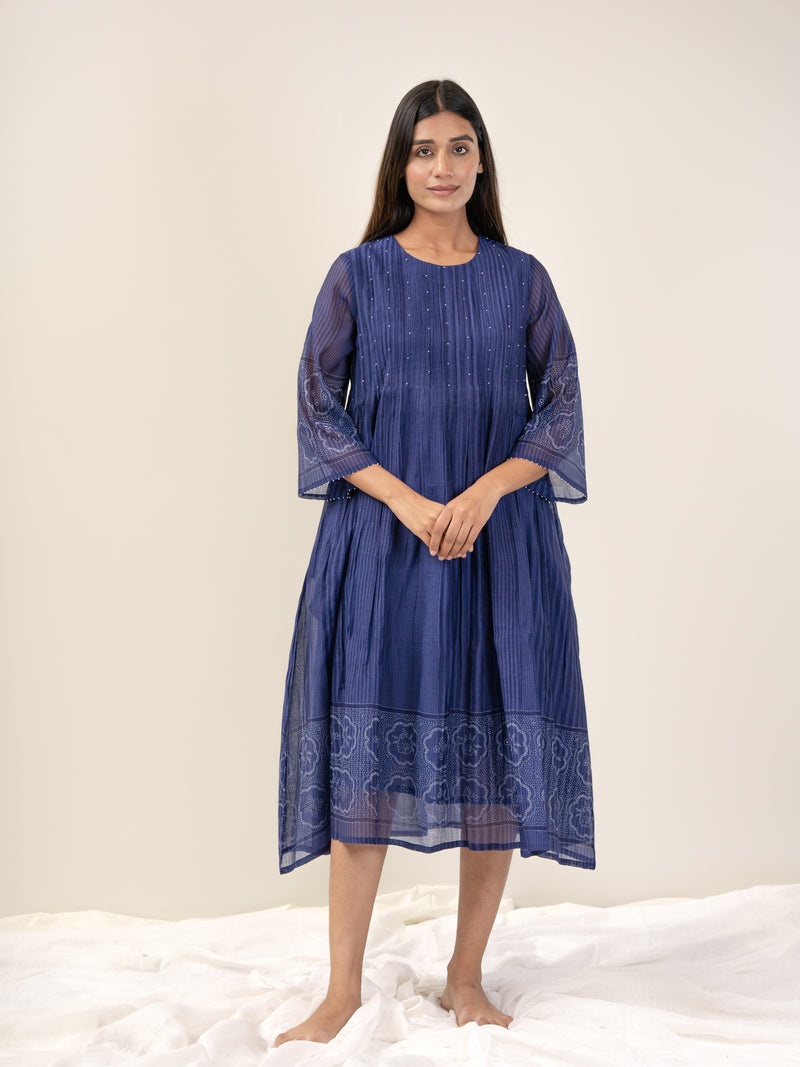 Cotton Hand Block Printed Dress - Blue