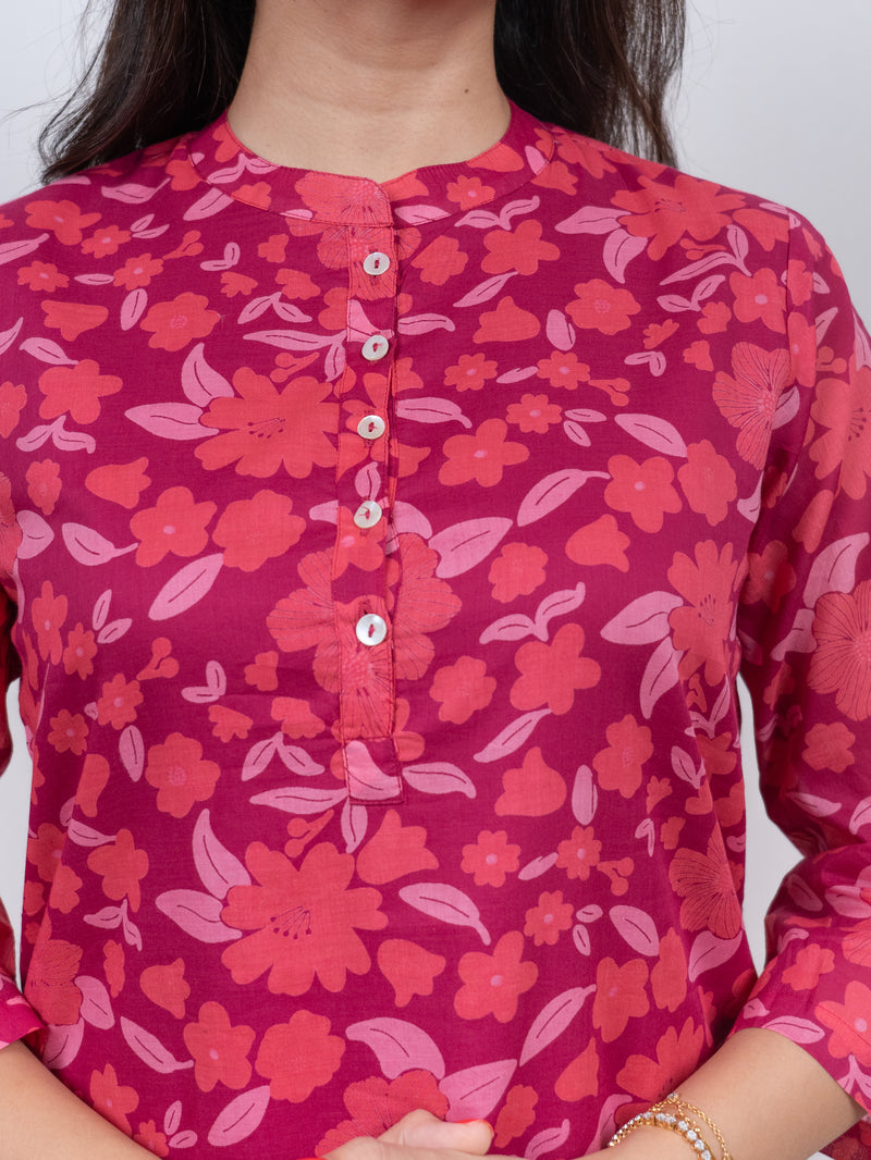 Cotton Screen Printed Kurta - Pink