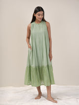 Cotton Hand Blocked Printed Dress - Light Green