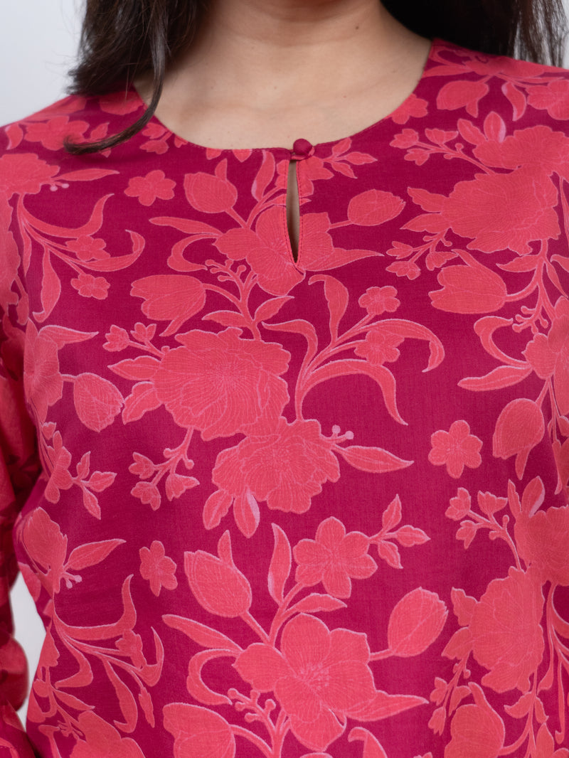 Cotton Screen Printed Short Kurti - Pink
