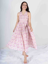 Cotton Hand Block Printed Dress - Pink