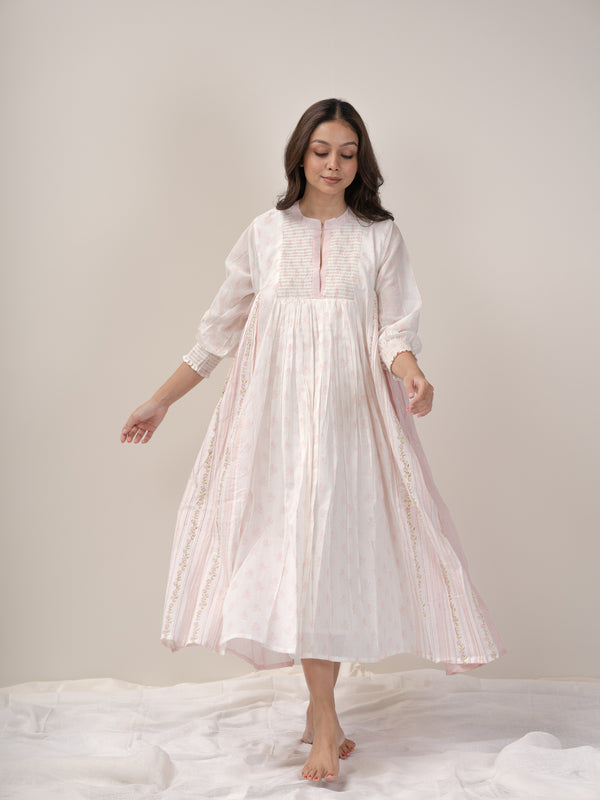 Cotton Hand Block Printed Dress - Pink