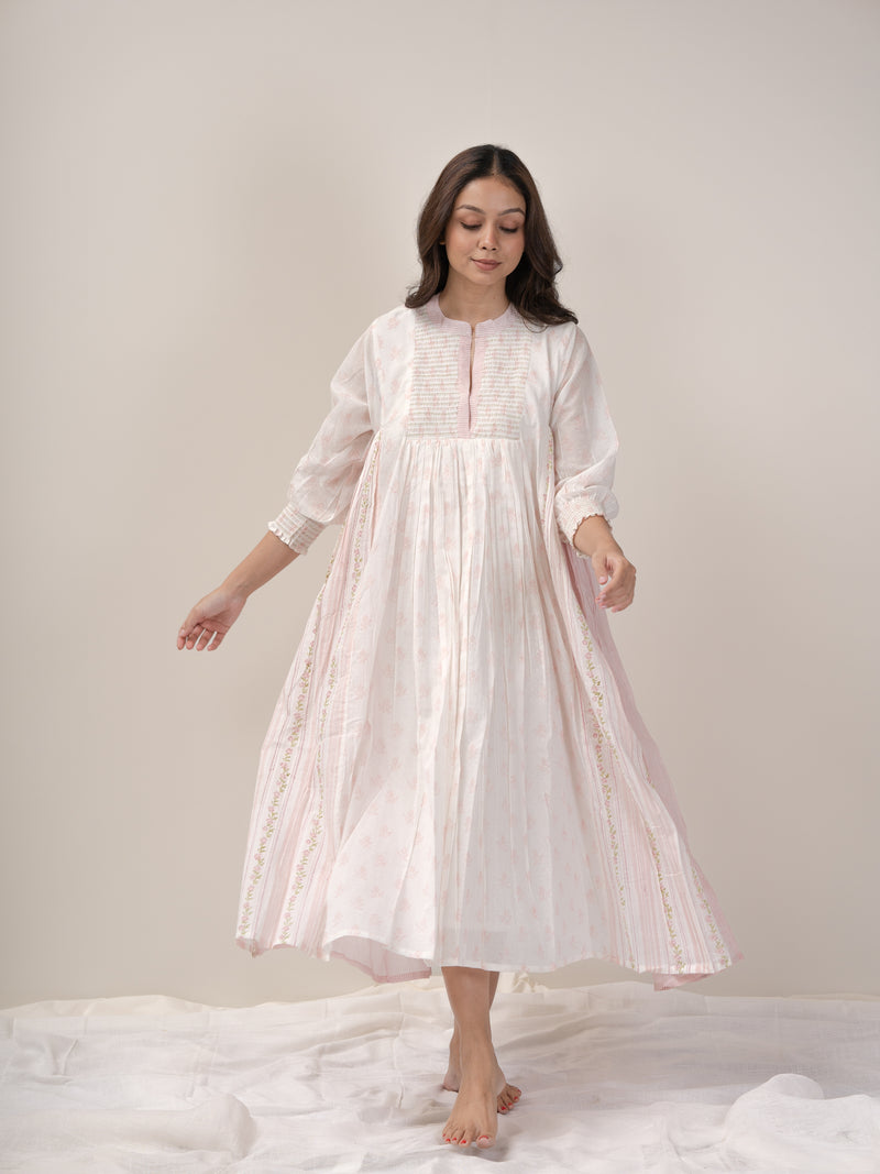 Cotton Hand Block Printed Dress - Pink
