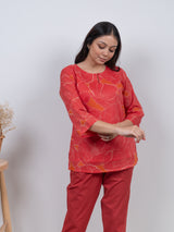 Cotton Screen Printed Short Kurti - Orange