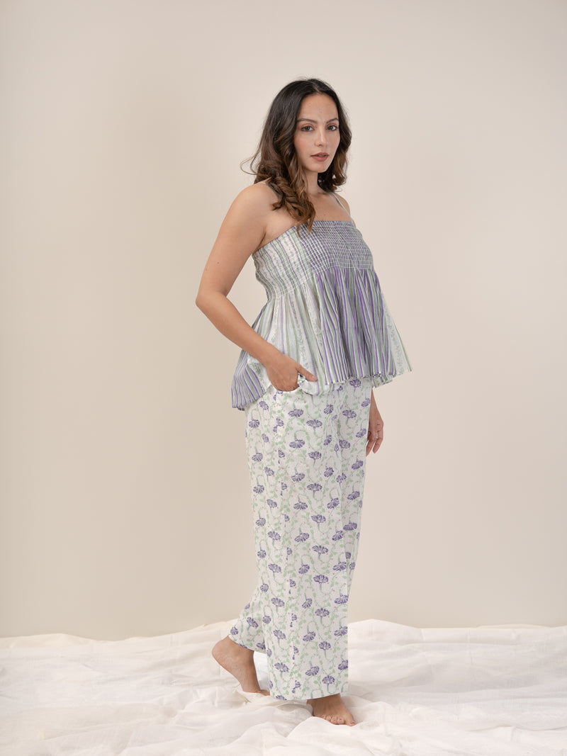 Cotton Hand Block Printed Palazzo - White