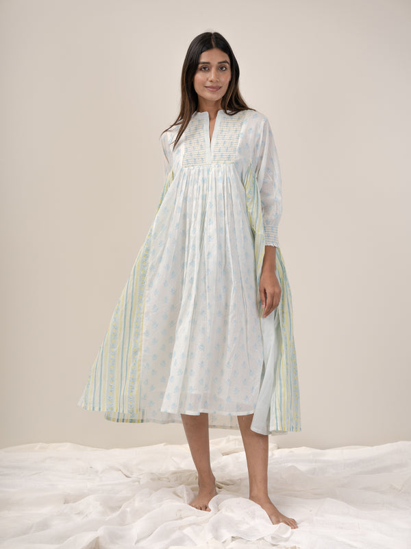 Cotton Hand Block Printed Dress - Blue