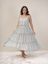 Cotton Hand Blocked Printed Dress - Blue