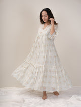 Cotton Hand Block Printed Dress - White