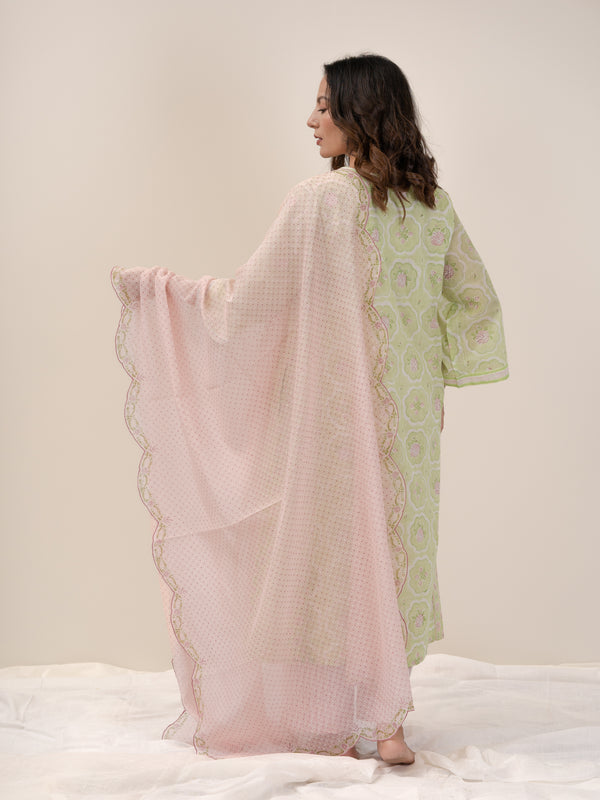 Cotton Hand Block Printed Dupatta - Pink
