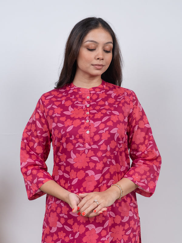 Cotton Screen Printed Kurta - Pink