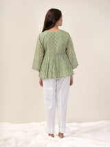 Cotton Hand Block Printed Top - Green