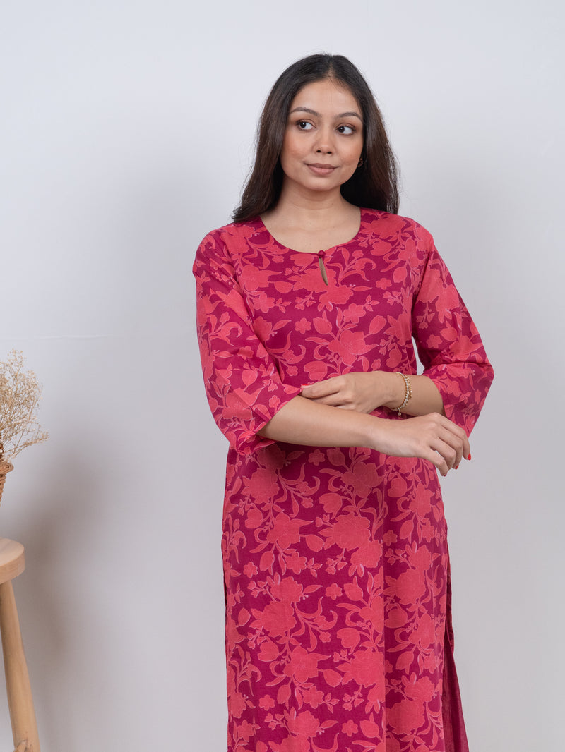 Cotton Screen Printed Kurta - Pink