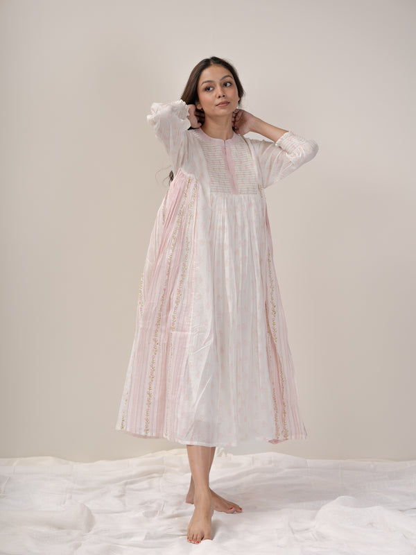 Cotton Hand Block Printed Dress - Pink