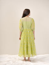 Cotton Hand Block Printed Dress - Green