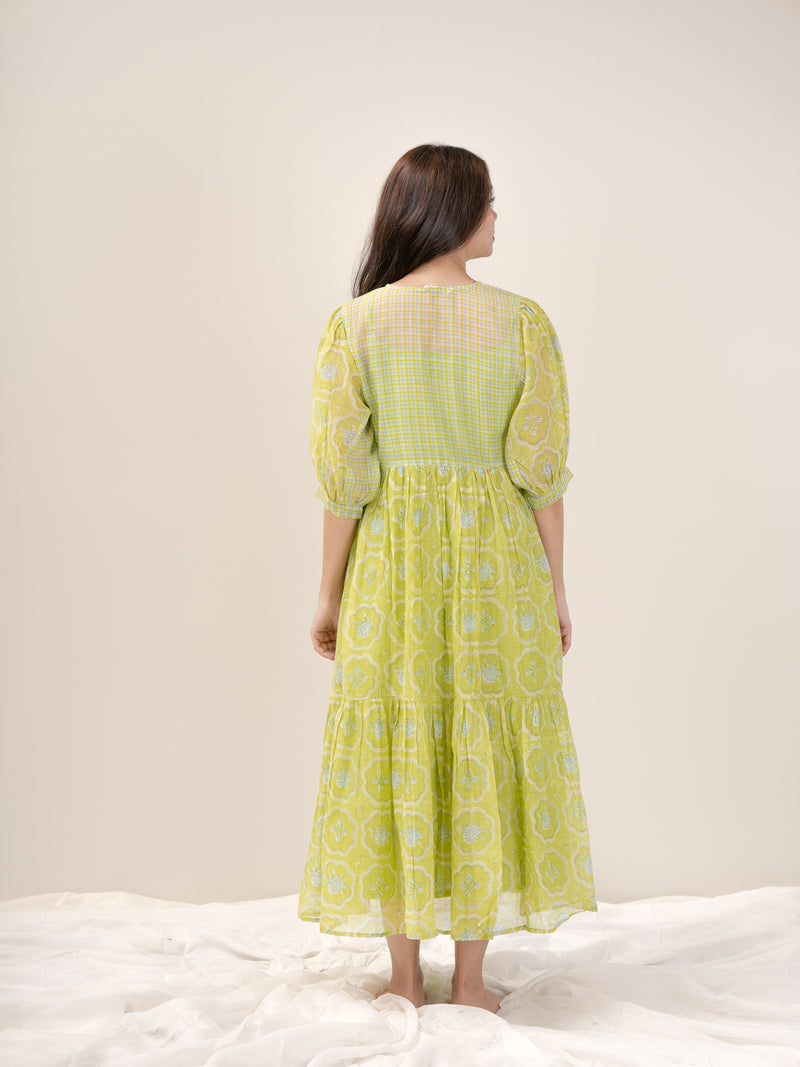 Cotton Hand Block Printed Dress - Green